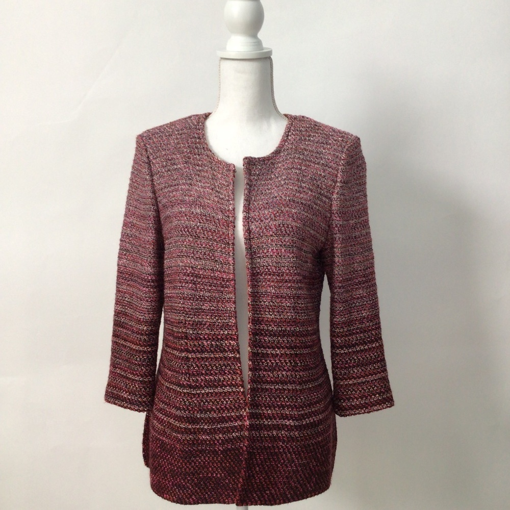 St. John Red White Ombre Stripe Knit Wool Blend Blazer Jacket Luxury Size 10
